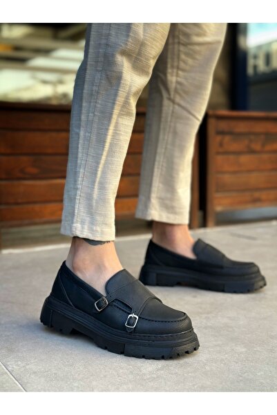 pabucmarketi Laceless Double Buckle Men's Casual Shoes Black (Black Sole)