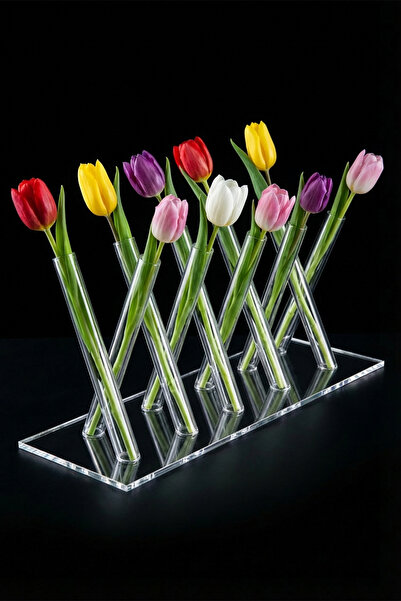 TR Turan Collection DECORA X 10’lu Polikarbon X Vazo Standı – Modern Çapraz T...