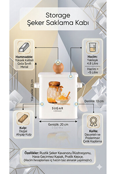 The Mia حاوية تخزين السكر المطلية بالجلفنة 13x20x23 سم