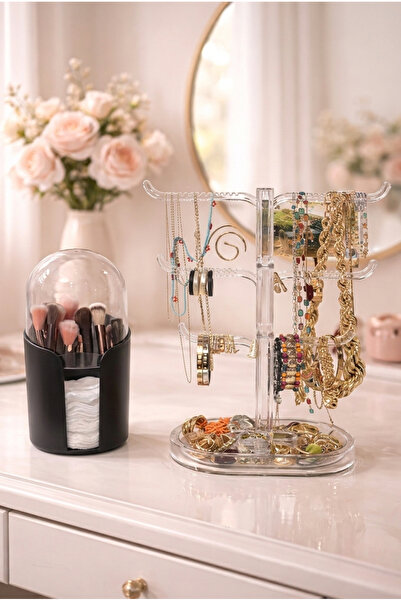 Higienox Brush Black and Träd 2-Piece Makeup Brush and Cotton Organizer and A...