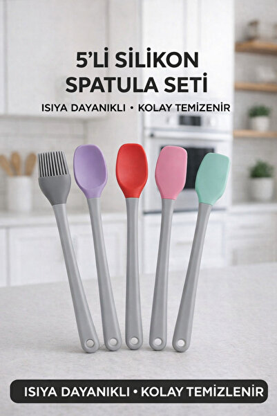 Delvos 5-Piece Colorful Silicone Spatula Set Mini Chef Set with Plastic Handle