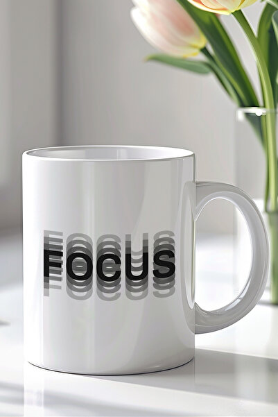 YasBey DESIGN 330ml B Printed White Ceramic Mug with Illusion Focus Design