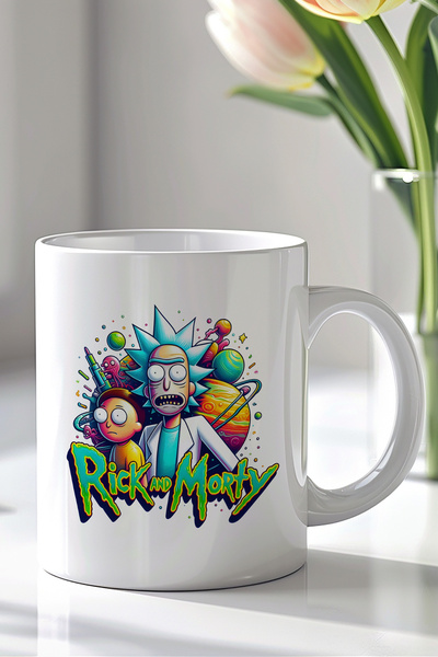 YasBey DESIGN Rick And Morty Tasarımlı 330ml Baskılı Beyaz Seramik Kupa Bardak
