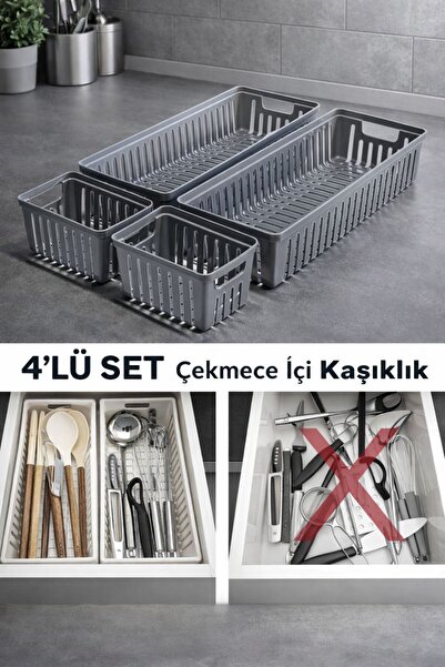 Funny Life مجموعة من 4 منظمات أدوات المائدة متعددة الأغراض للدرج - منظم متعدد...