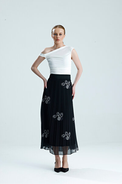 Madame QAN's Φούστα σιφόν με μοτίβο με πλισέ με ελαστική μέση με πλισέ