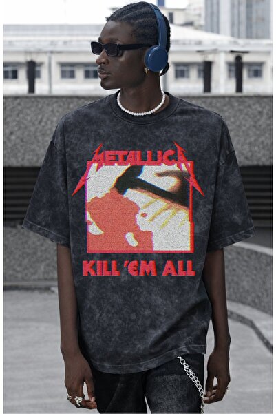 SEVBANO Tricou Metallica Kill 'Em All, cu imprimeu, unisex, supradimensionat,...