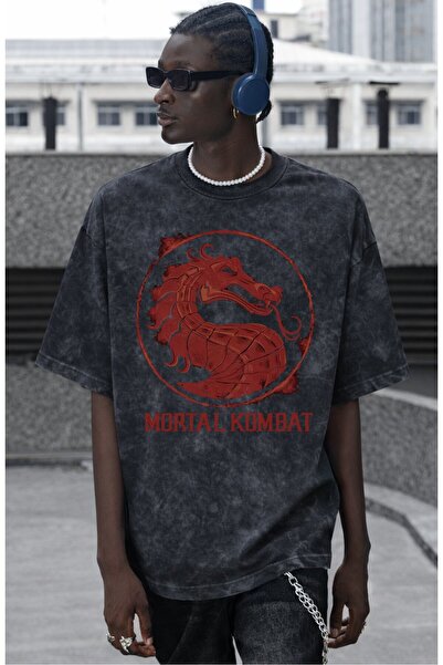 SEVBANO Game Mortal Kombat Logo Printed Unisex Oversized Vintage Washed T-Shirt