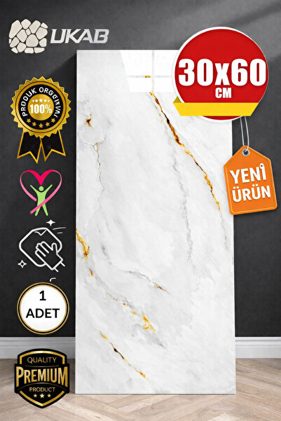 UKAB DEKOR 30X60cm 1 Adet Gold Bej Mermer Desen Yapışkanlı Banyo,Tezgah Arası...