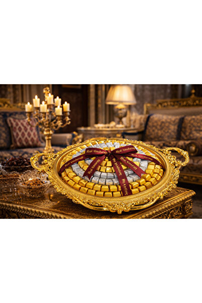 Saudia Luxury Belgian chocolates in a round golden tray - Weight: 2 kg