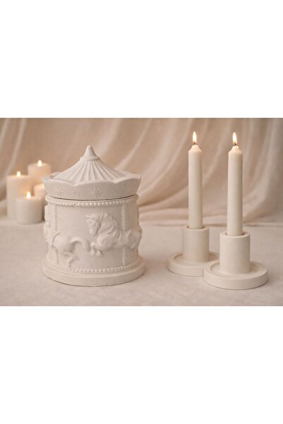 ALZ CONCEPT Kapaklı Atlı Karınca Takı Kutusu Ve İkili Şamdan Mumluk Seti