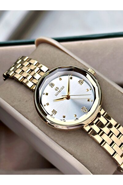 Homies Gold Color Cutting Glass Stylish Design Fashion Women Wrist Watch + Br...