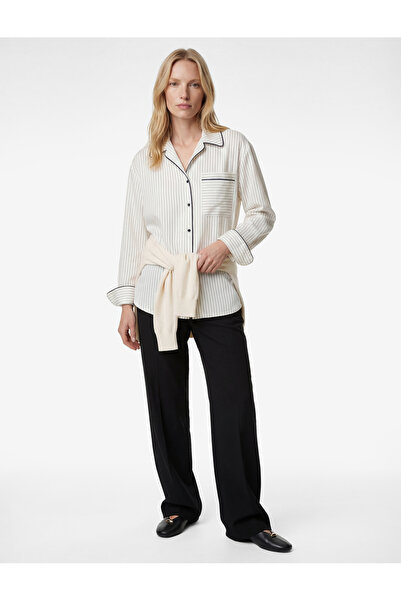 Koton Long Sleeve Pocket Detail Striped Oversized Shirt