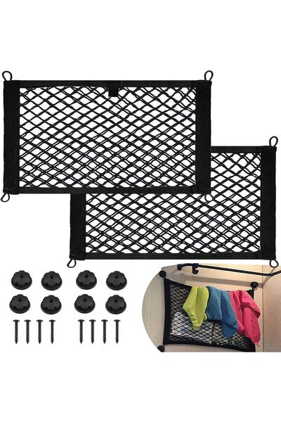 Arabest 2 Pack Net Pocket Storage Mesh Net Storage Pouch,with 8 Mounting Scre...
