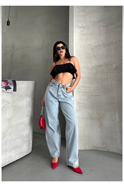 Heyya Pantaloni de damă talie înaltă Baggy Ice Blue Jean