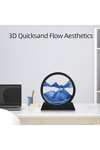 Generic Quicksand Painting Hourglass Black Frame Blue Glass Desktop Stress Re...