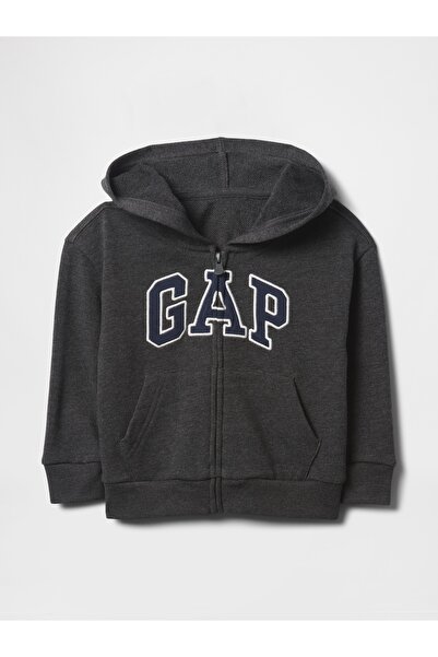 GAP Erkek Bebek Koyu Gri Logo Relaxed Fermuarlı Sweatshirt
