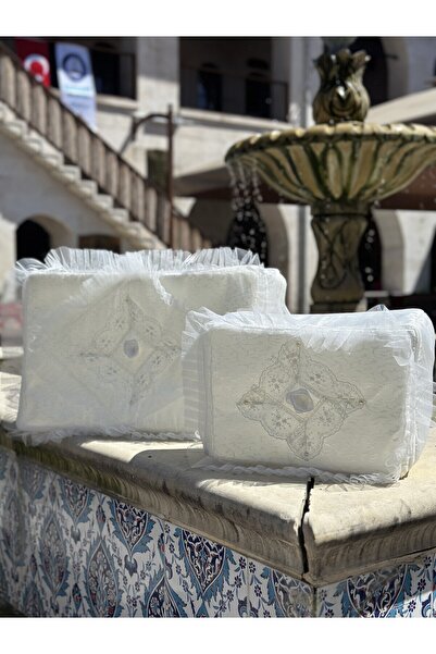 Saatistan Şık Saten Tüllü Çeyizlik Bohça Seti, Krem Renk, Nişan ve Gelin Dama...