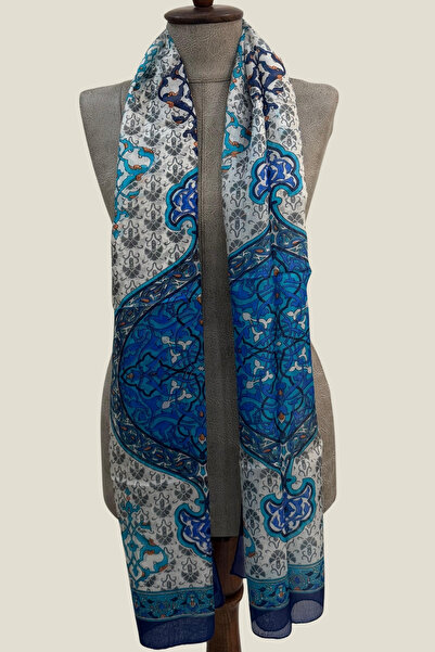 Pure Silk Atelier %100 Saf İpek Çini Desenli Lüks Fular - Sanatsal Tasarım Ba...
