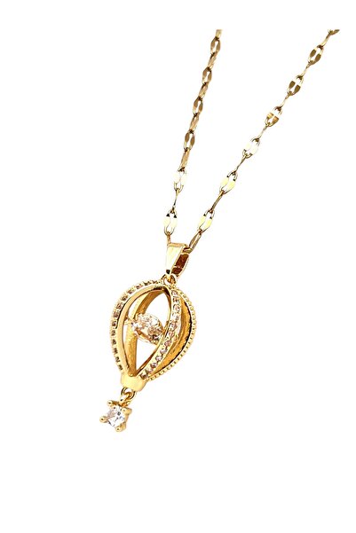 Siya Silver قلادة نسائية من الفولاذ والزركون مرصّع بالأحجار على شكل بالون