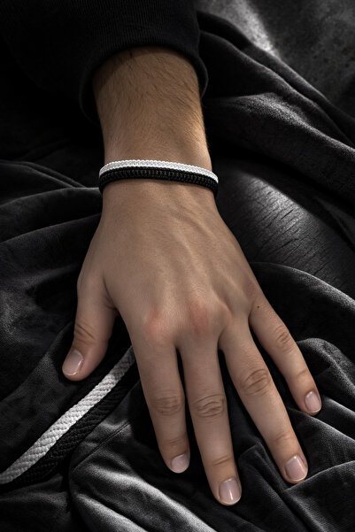 ASİL TAKI 2 li siyah beyaz taraftar bilekliği örgü unisex ayarlanabilir kordon