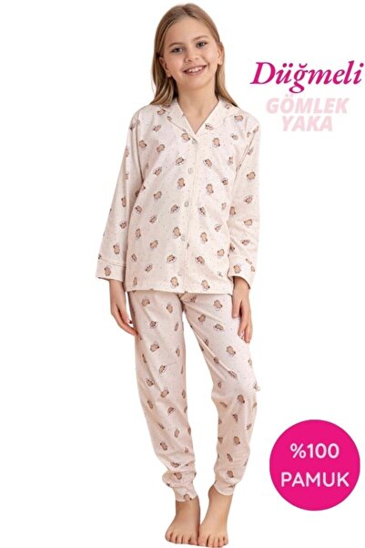 bie's Girl's Shirt Collar Button-Front Cotton Transitional Long Sleeve Pajama...