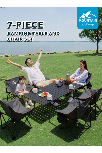 MOUNTAIN EXPLORING 7-Piece Outdoor Camping Folding Table and Chair Set with S...