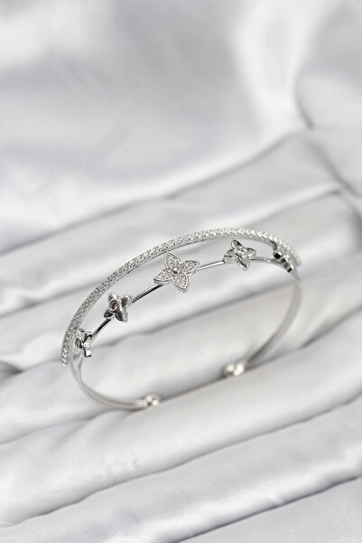 Clariss Brass Silver Color Flower Model Women's Bracelet