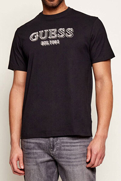 Guess Men's Embroidery Regular Fit T-Shirt - Black
