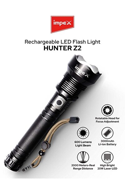 IMPEX مصباح يدوي قابل لإعادة الشحن Hunter Z2، مزود بليزر LED بقوة 20 واط، وإض...