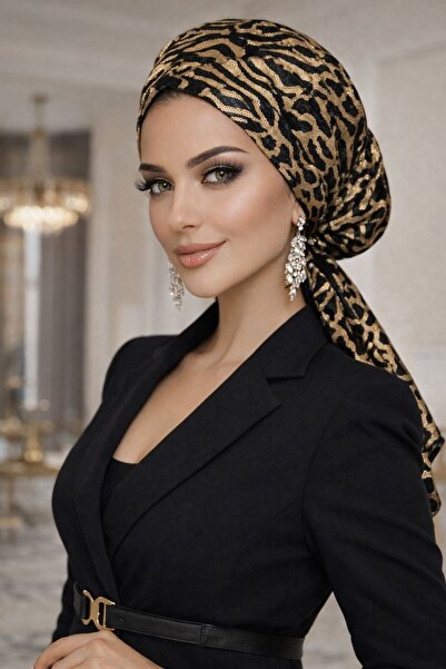 Aişe tesettür Μαύρο χρυσό κασκόλ με κεντημένες παγιέτες