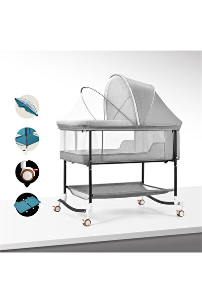 hibobi سرير أطفال هزاز بجانب السرير، قابل لتعديل الارتفاع، مزود بعجلات نقل