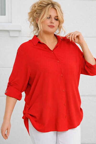 FOR ESRA BIG TREND Women's Plus Size Pomegranate Flower Solid Color Sleeves a...