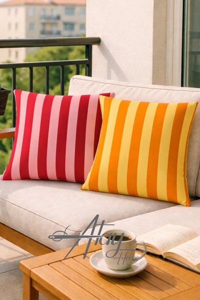 Atay Home Red Pink Striped Throw Pillow Cover Double Sided 43X43 cm Decorative Sofa Cushion Cover 1 Piece
