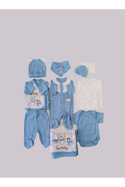 Belemir Unisex Ayıcık Nakışlı 10'lu Hastane Çıkışı Lüks Bebek Seti - %100 Pam...