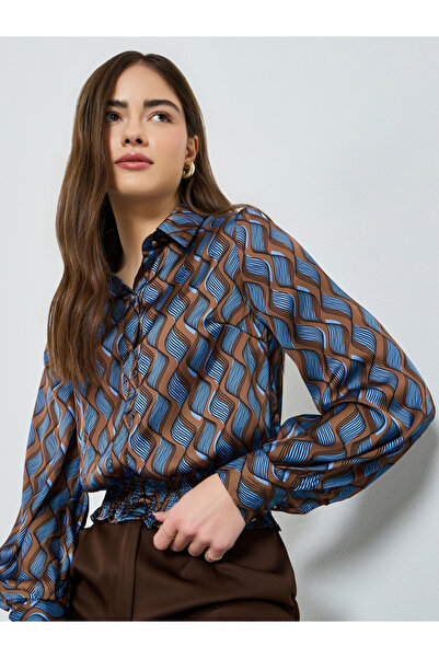 Styli قميص مطبوع عليه موجات باللونين البني والأزرق