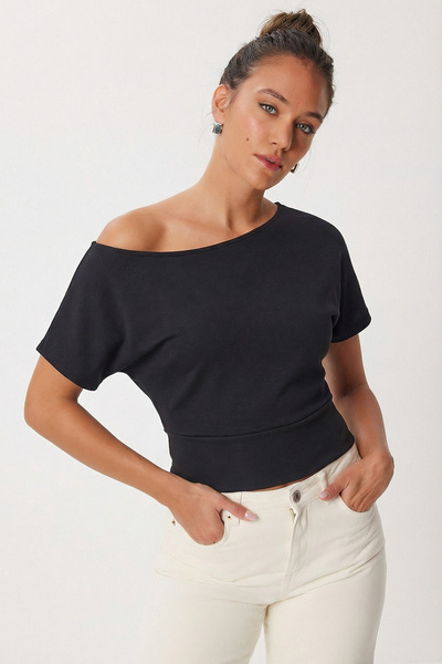 Lovelyİstanbul Bluza sa otvorenim ramenima Modal LBY0048 ANTRACIT