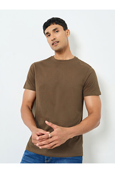 Styli Men Brown Crew Neck Regular Fit T-Shirt