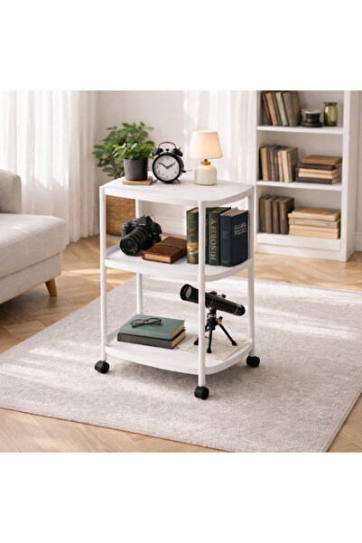 MODALITE Masuta din plastic, 3 niveluri, 4 roti, Design compact pentru depozi...