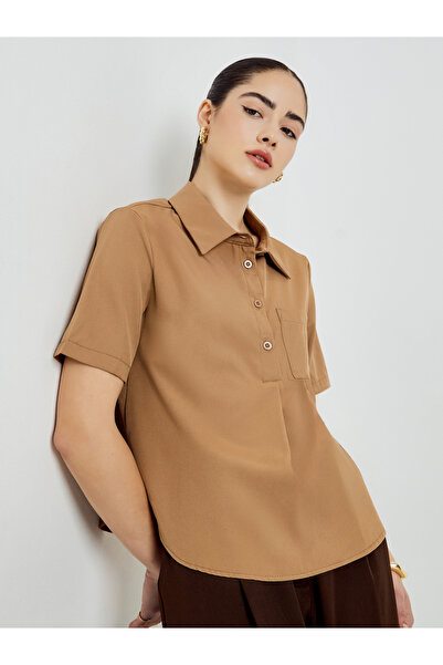 Styli Brown Solid Short Sleeve Shirt