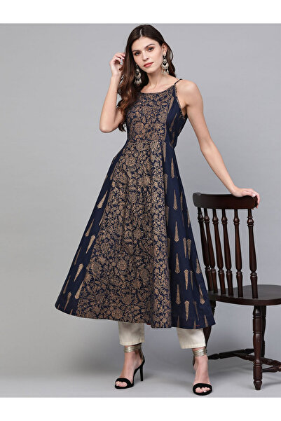 Pannkh By Styli Navy Blue Printed Strappy Kurta