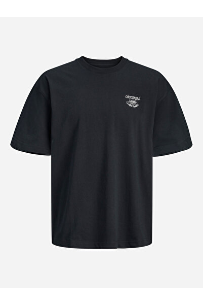 Jack & Jones تيشيرت أسود برقبة دائرية وطبعة خلفية