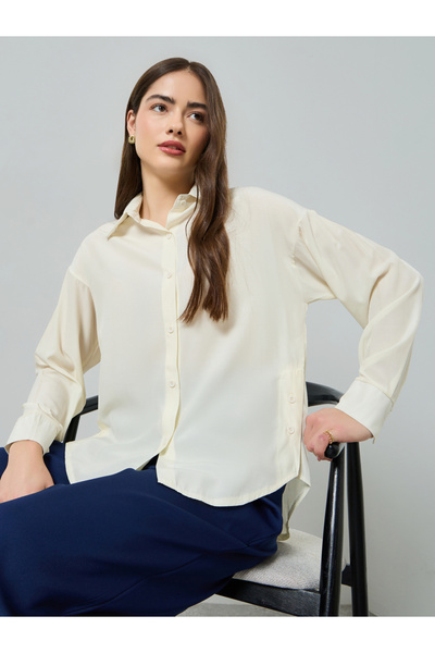 Styli Yellow Solid Long Sleeve Oversized Shirt