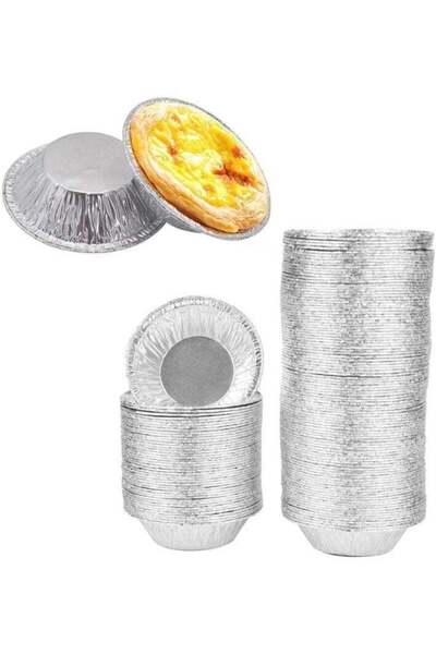 Arabest ٥٠ قطعة من قوالب الفطائر الصغيرة الفضية، قوالب تارت البيض المستديرة، ...