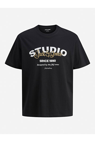 Jack & Jones تيشيرت أسود قصة مريحة نصية
