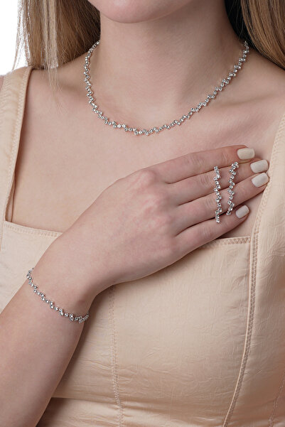 Renkada Zigzag Ajda Model Waterway Elegant Necklace Earrings Bracelet Set Gif...