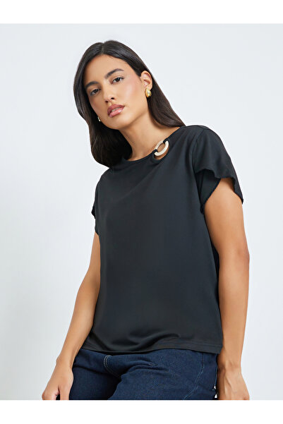 Styli Black O-Ring Detail Round Neck T-Shirt