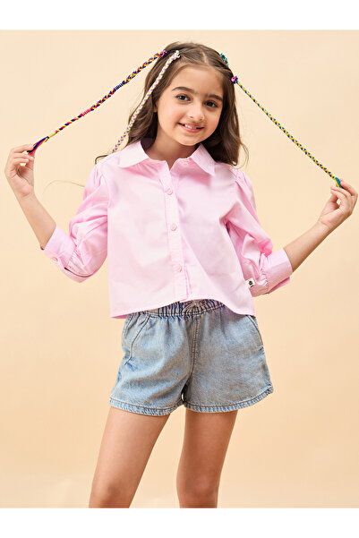 Stylo Bug By Styli قميص بناتي وردي اللون من قطن بأكمام طويلة