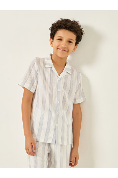 Styli Boys Blue Striped Short Sleeve Shirt