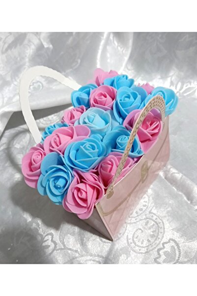 Handmade by Ella Pink & blue foam rose bag box