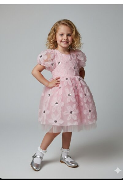 Serkon Girl's Floral Sparkling Back Elastic Bow Decoration Lining and Sheer S...